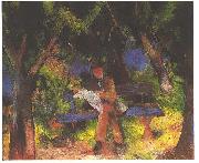August Macke Reading man in park France oil painting artist